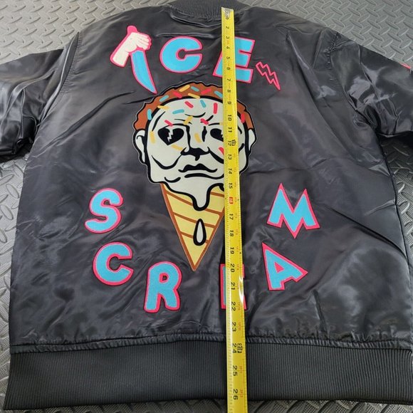 Roku Studio 'Ice Scream' Black Satin Bomber Jacket Sz Medium/Small Runs Small - Picture 6 of 8